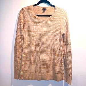 Ann Taylor Factory Tan Crewneck sweater, buttons along side. Size: Medium